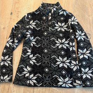 Spyder Snowflake Full Zip Sweater Cardigan Jacket Black Gray White  Wms Size 10